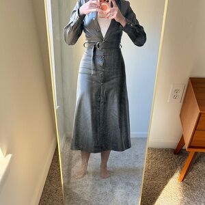 Zara Olive Green Button Down Faux  Leather Dress (Midi)